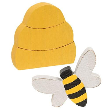 2 Set Distressed Wooden Bee & Hive Sitters - The Fox Decor